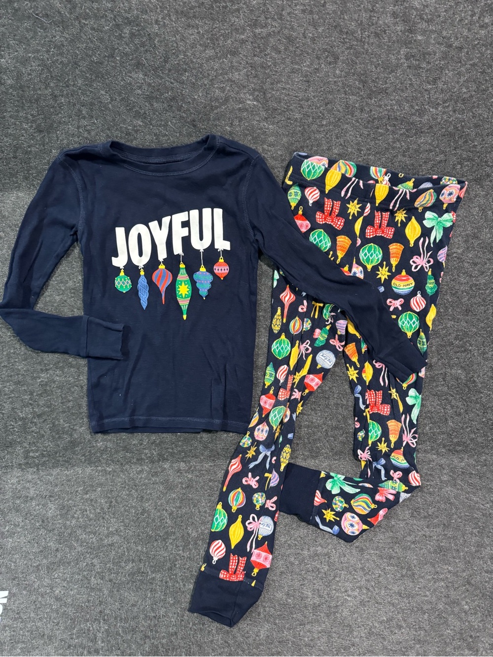 Old Navy Navy 'JOYFUL' Pajama Set with Bright Ornament Print
